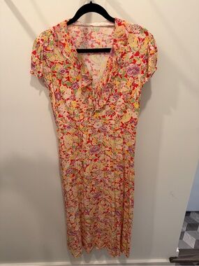 Rixo V-Neck Maxi Dress in Yellow and Pink